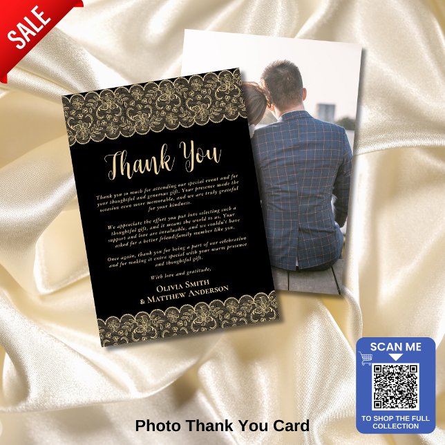 Elegant Black and Gold Photo Thank You Card (Creator Uploaded)