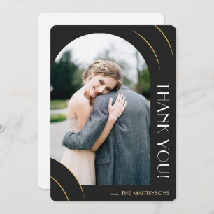 Elegant Black and Gold Photo Wedding Thank You Card