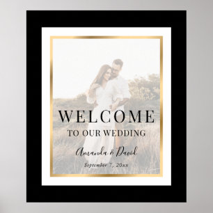 Elegant Black and Gold Photo Wedding Welcome Sign