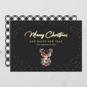 Elegant Black and Gold Plaid Merry Christmas Holiday Card