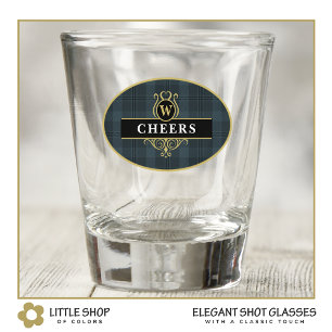 Elegant Black and Gold Plaid Personalised Shot Glass