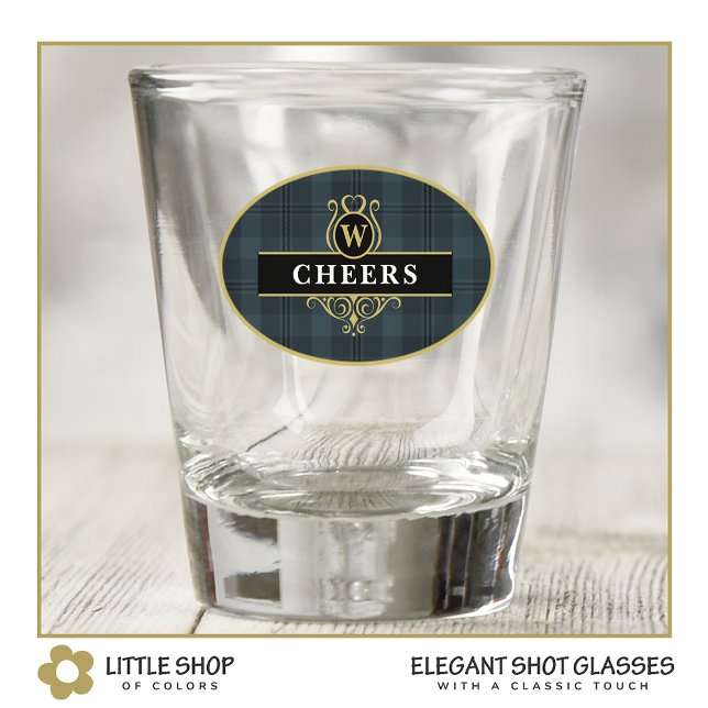 Elegant Black and Gold Plaid Personalised Shot Glass (Creator Uploaded)