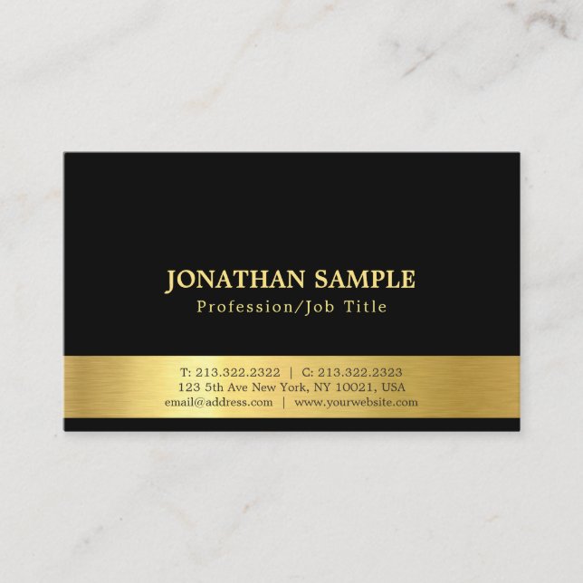 Elegant Black And Gold Plain Luxury Modern Trendy Business Card (Front)