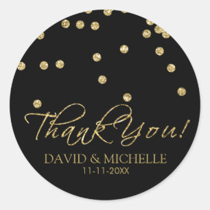 Elegant Black and Gold Polka-Dots Thank You! Classic Round Sticker