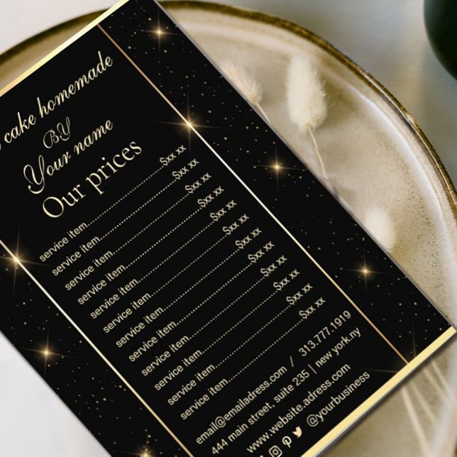  Elegant Black and Gold Price List Flyer (#flyer #pricelist #productmenu #blackandgold #chick #gold whisk #FauxGold #sparkles #goldframe)
