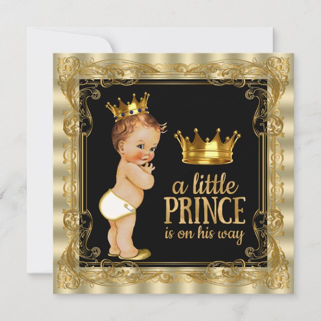 Elegant Black and Gold Prince Baby Shower Invitation (Front)