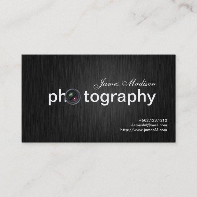 Elegant Black and Gold Professional Photographer Business Card (Front)