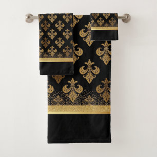 Elegant Black and Gold Quatrefoil Patterns Bath Towel Set