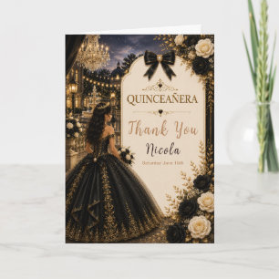 Elegant Black and Gold Quince Thank You Card