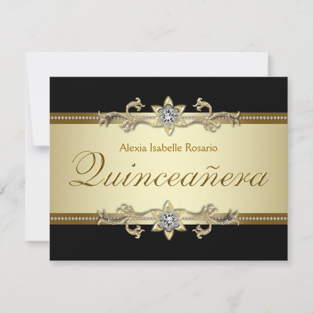 Elegant Black and Gold Quinceanera Invitation (Front)