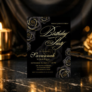 Elegant Black and Gold Rose Birthday
