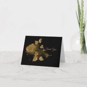 Elegant black and gold rose thank you card