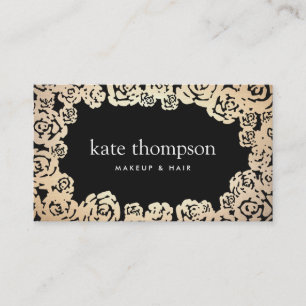 Elegant Black and Gold Roses Floral Business Card