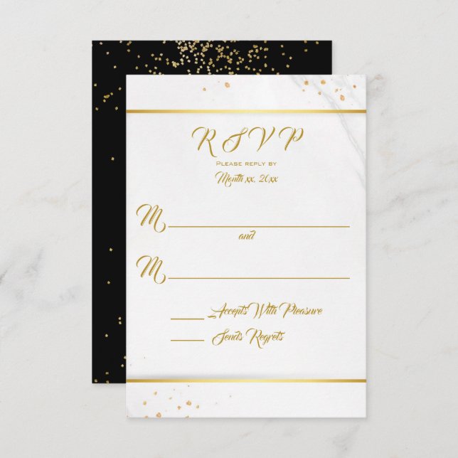 Elegant Black and Gold RSVP (Front/Back)