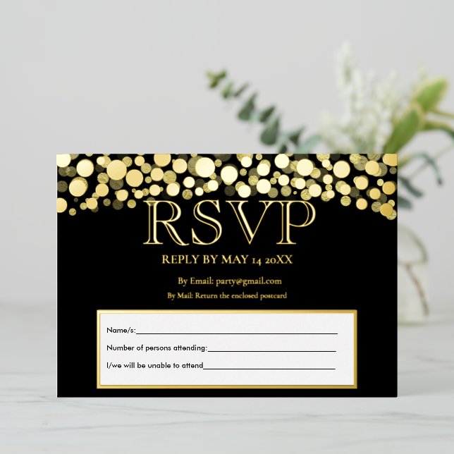 Elegant Black and Gold RSVP Wedding Acceptance (Standing Front)