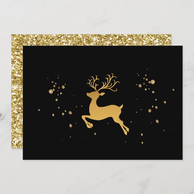 Elegant Black and Gold Rudolph Christmas  Invitation (Front/Back)