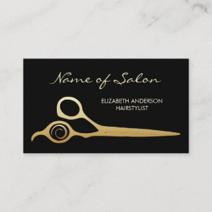 Elegant Black and Gold Salon Hairstylist Scissors Business Card