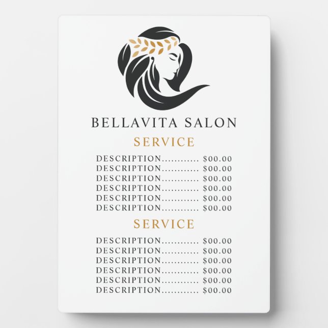 Elegant Black and Gold Salon Price List Plaque (Front)