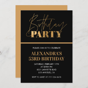 Elegant Black and Gold Script 53rd birthday party Invitation