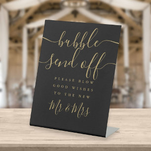Elegant Black And Gold Script Bubble Send Off Pedestal Sign