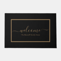 Elegant black and gold script family name welcome