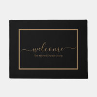 Elegant black and gold script family name welcome