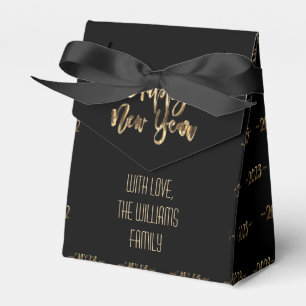 Elegant Black and Gold Script Happy New Year 2023 Favour Box