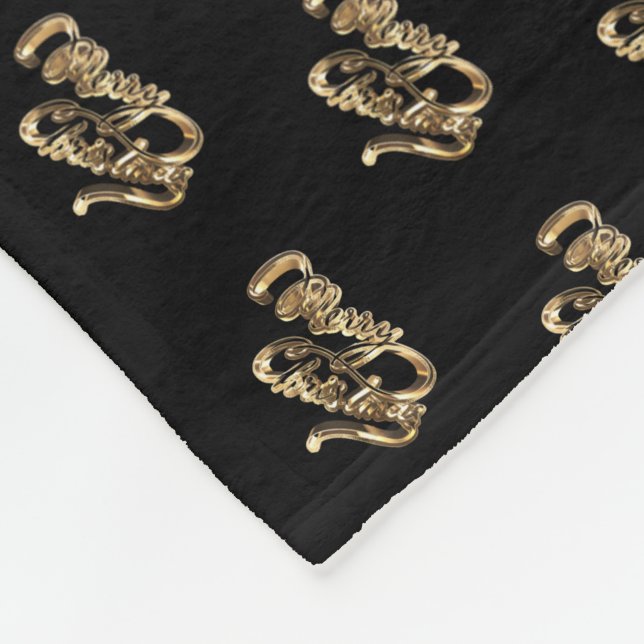 Elegant Black and Gold Script Merry Christmas Fleece Blanket (Corner)