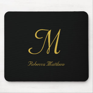 Elegant Black and Gold Script Monogram  Mouse Mat