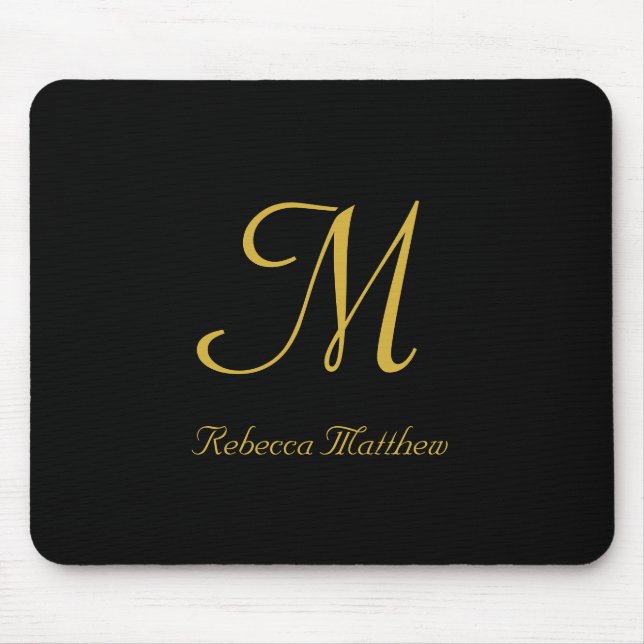 Elegant Black and Gold Script Monogram  Mouse Mat (Front)