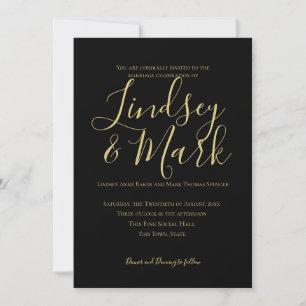 Elegant Black and Gold Script Wedding Invitation