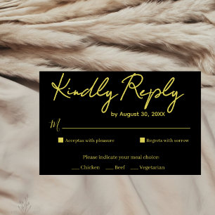 Elegant Black and Gold Script Wedding RSVP Card