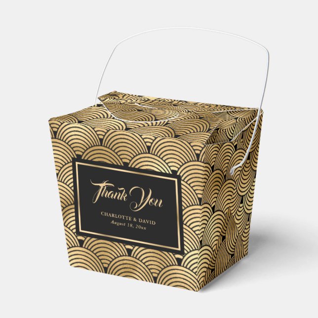 Elegant Black and Gold Seashell Scales Thank You Favour Box (Front Side)