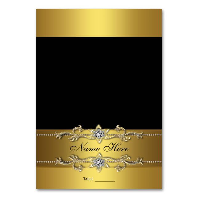 Elegant Black and Gold Seating Card (Front)