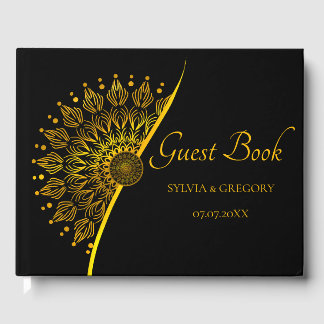 Elegant black and gold simple classic wedding guest book
