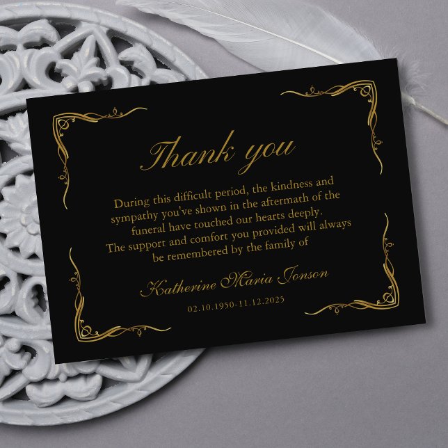 Elegant Black and Gold Simple Sympathy Funeral Thank You Card (Creator Uploaded)
