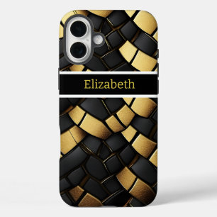 Elegant black and gold snakeskin pattern texture iPhone 16 plus case