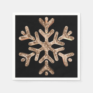 Elegant Black and Gold Snowflake Christmas Party Napkin