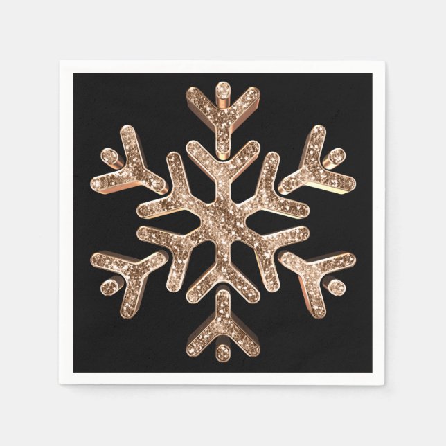 Elegant Black and Gold Snowflake Christmas Party Napkin (Front)