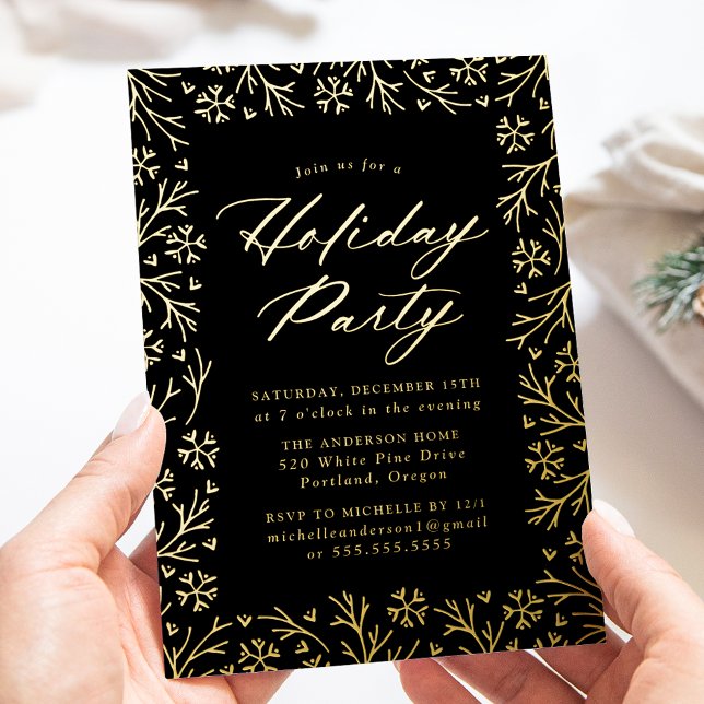 Elegant Black and Gold Snowflake Holiday Party (Creator Uploaded)