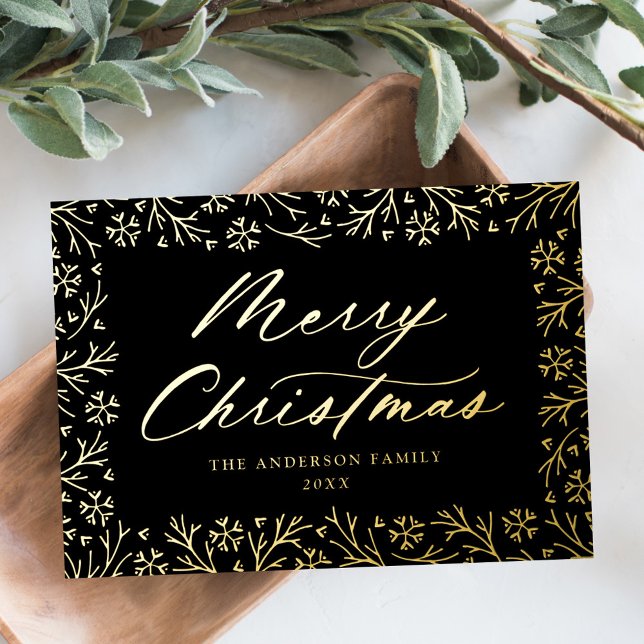 Elegant Black and Gold Snowflake Non-Photo Foil Holiday Card (Creator Uploaded)
