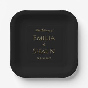 Elegant Black and Gold Square Paper Plate
