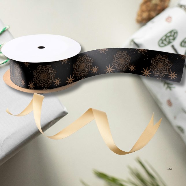 Elegant Black and Gold Star pattern Satin Ribbon (Elegant Black and Gold Star pattern Satin Ribbon)
