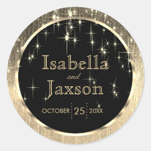 Elegant Black and Gold Starlights Wedding Classic Round Sticker
