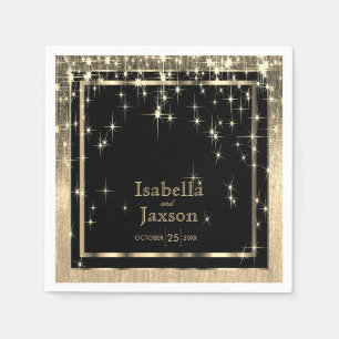Elegant Black and Gold Starlights Wedding Napkin