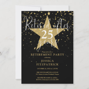 Elegant Black And Gold Stars Retirement Party Invitation