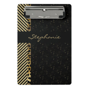 Elegant black and gold striped leopard mini clipboard