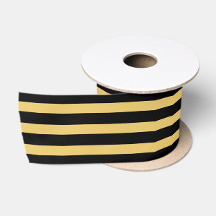 Elegant Black and Gold Striped Satin Ribbon