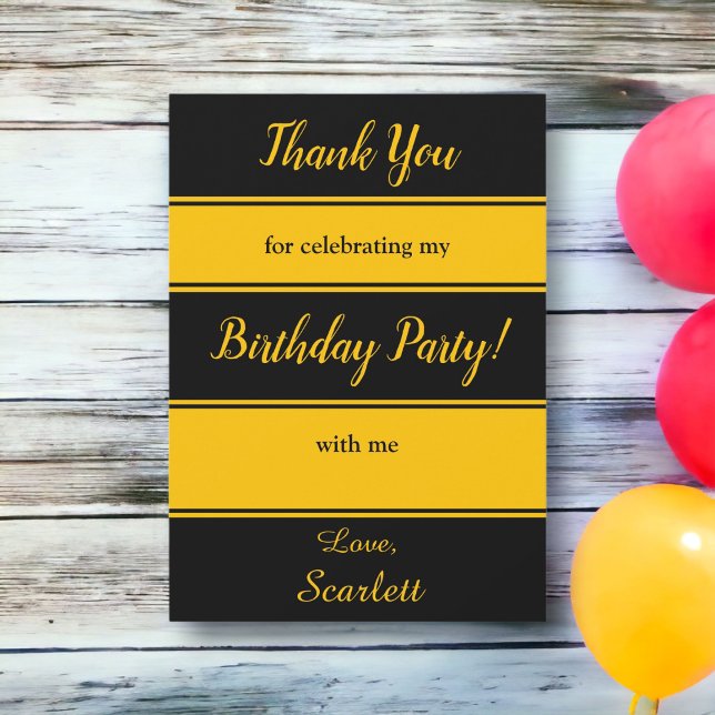 Elegant Black And Gold Stripes Modern Birthday Thank You Card (Creator Uploaded)