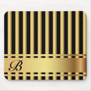 Elegant Black and Gold Stripes Mouse Mat